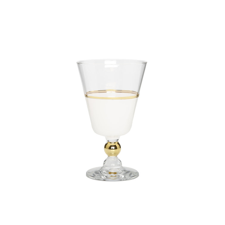 ClassicTouch Set Of 6 White Water Glasses With Gold Trim And Clear Stem